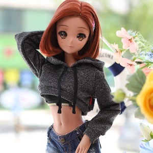 SD13 GIRL &amp; Smart Doll Crop Hooded T SET -  D.Gray