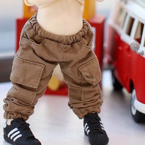 Little Stone washing Cargo Jogger Pants - Brown