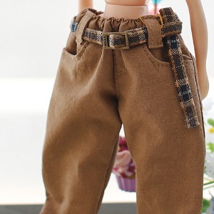 Blythe Loose Cotton Check Belt Pants -  Brown