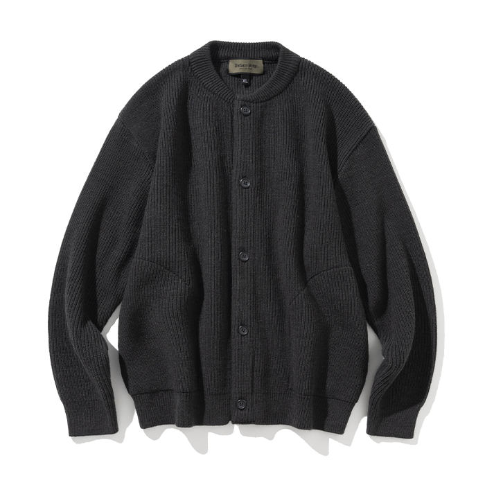 Uniform Bridge fisherman wool knit cardigan charcoal