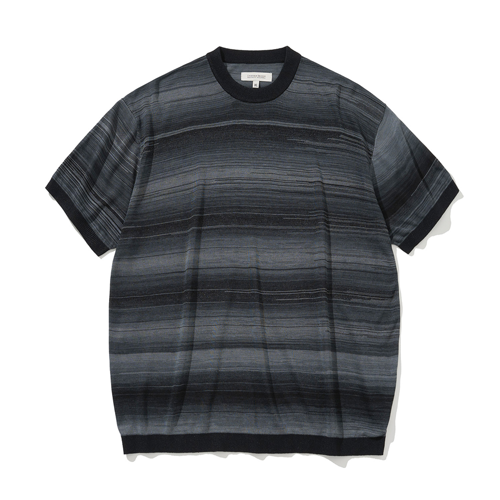 Uniform Bridge stripe summer crew neck knit black
