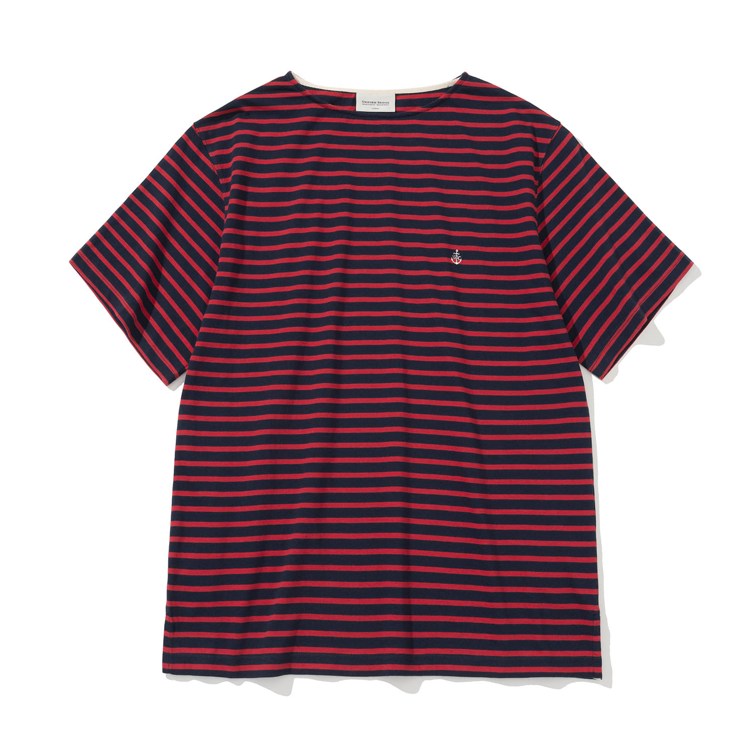 stripe boat neck s/s tee red - UNIFORM BRIDGE