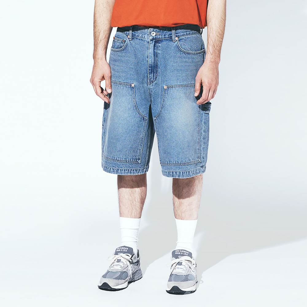 Uniform Bridge double knee denim short pants 12oz indigo washed