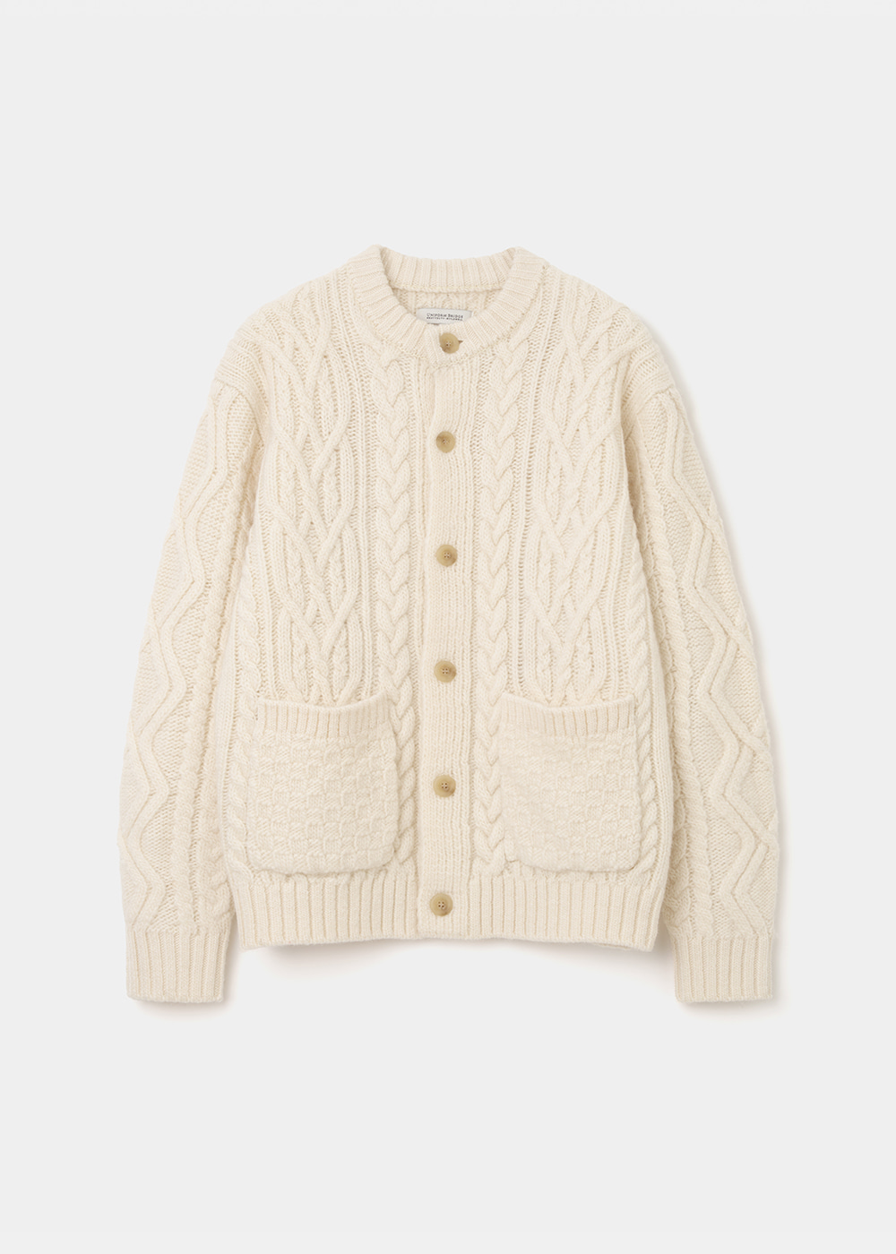 Uniform Bridge heavy wool cable cardigan ivory