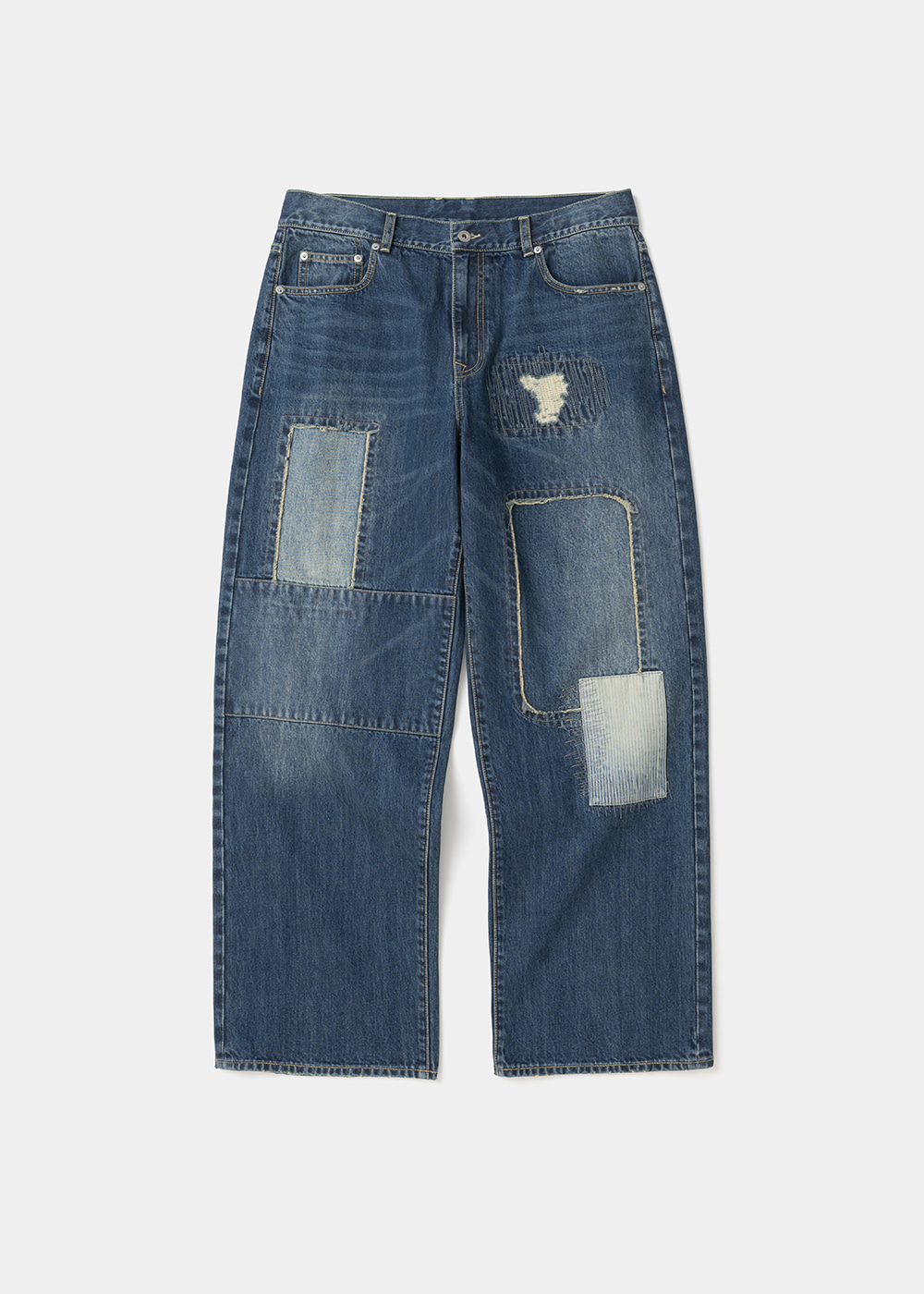Uniform Bridge patch work denim pants 11oz indigo blue