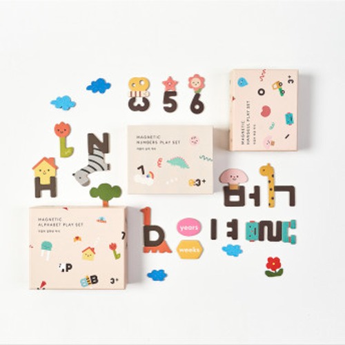 [이응이] 한글 알파벳 숫자 자석 놀이 - 영어 유아 자음 모음 동물 탈것 시계 글자 나무 교구 장난감