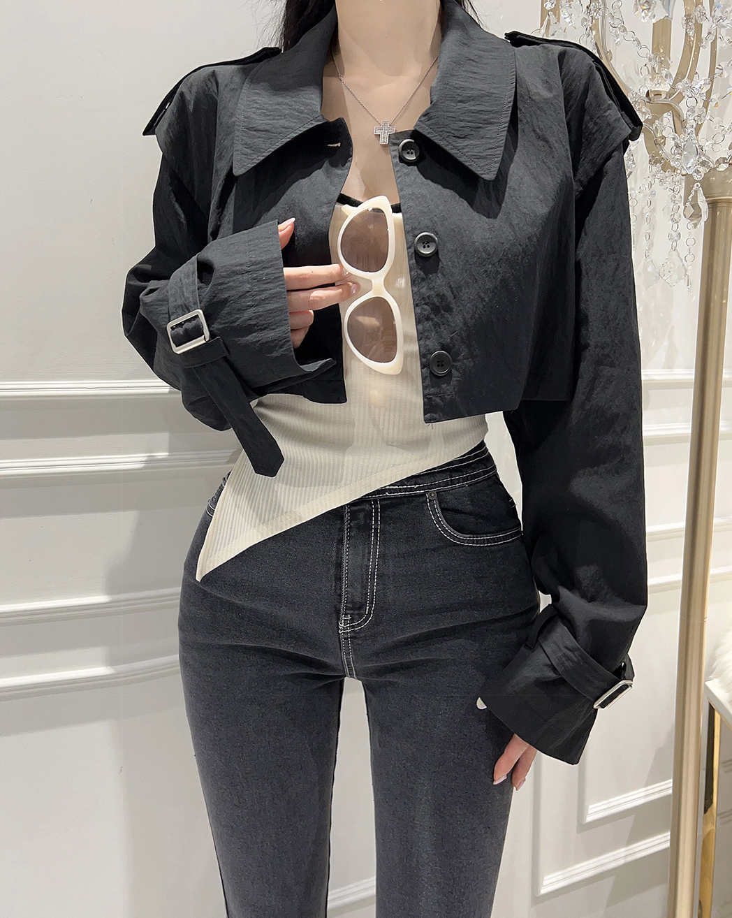 [Removable sleeves/Vest available] Trans cropped trench - [2 colors]