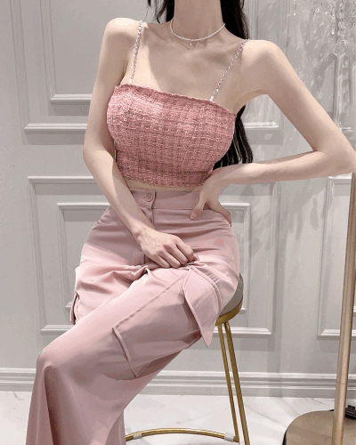 [Tube Top/Bendable Cargo Pants] Tweed Silky Two Piece SET - [5 colors]