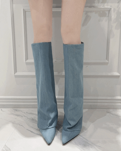 [Folding boots/Jeans boots] Warmer denim long boots - [3 colors]