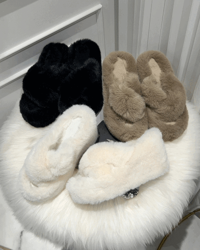 [Frozen x 9 cm / Height] Mink fur wedge slippers - [3 colors]