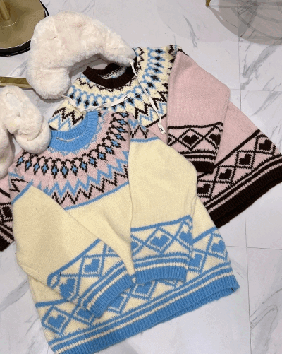 [颜色good！] Pinky 花纹 盒子式 针织衫 - [2color]
