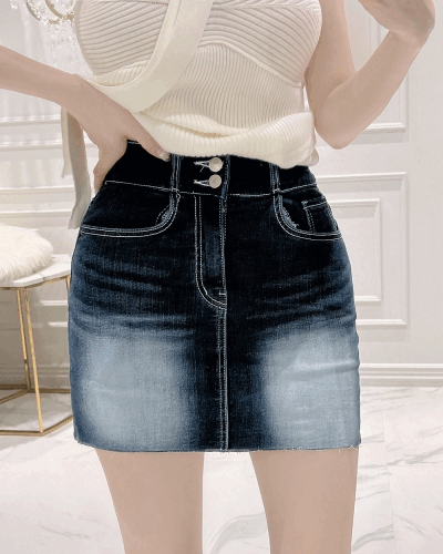 [Good spandex/skirt pants] Washing denim mini skirt pants - [2 colors]