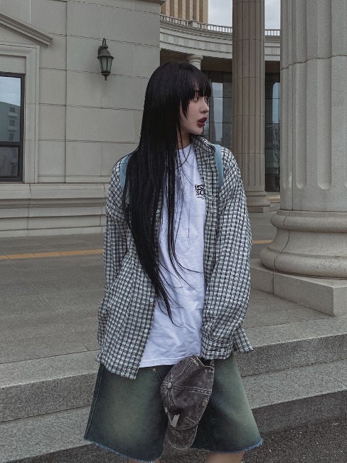 Lini Oversized Fit Linkle Check Shirt