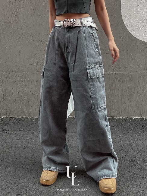 [U-DENIM/Planning Products] Pintuck Wide Cargo Denim Pants (Short, Long/4 colors)