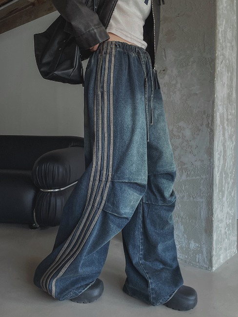 Mosch trackline string denim pants - U LAN