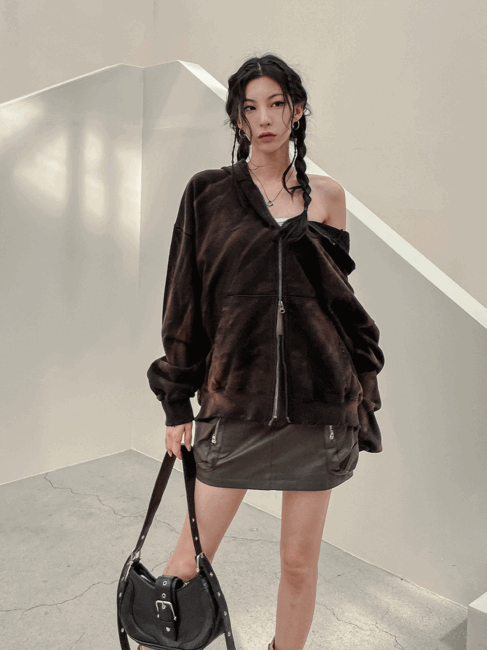 Block Leather Cargo Miniskirt