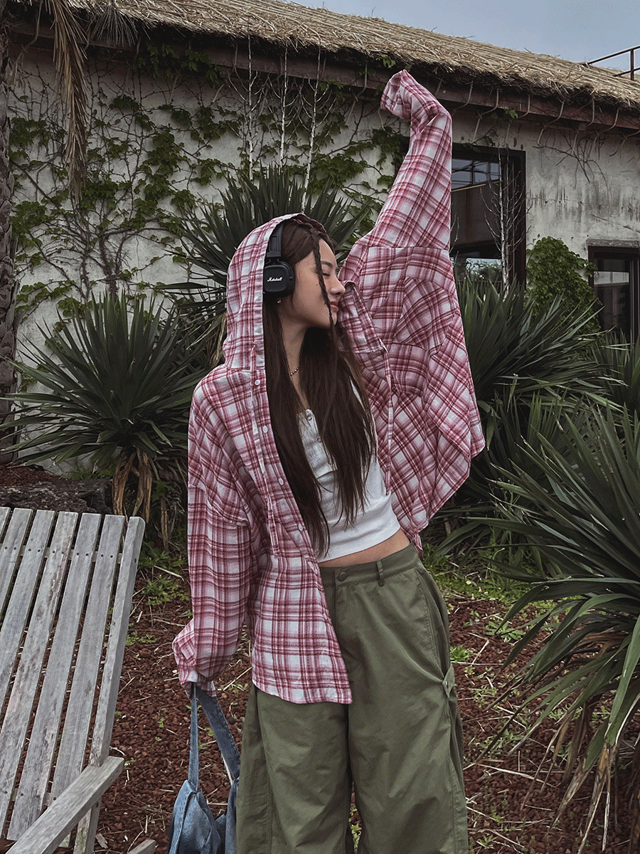 【U LAN】Mild Overfit Hooded Checkered Shirt Mild overfit hooded checkered shirt - U LAN