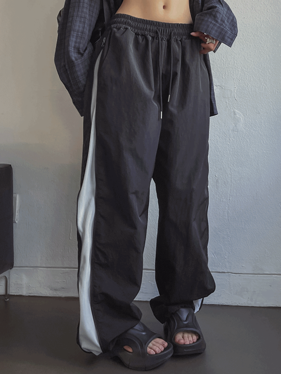 public side zipper nylon string pants