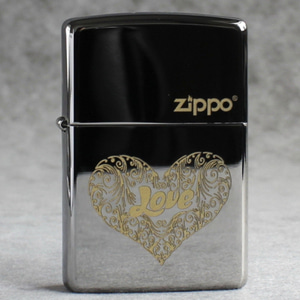 해외/ Zippo 지포 라이터 클래식/ 커플 선물/ 미러 250 크롬 각인 러브 로고