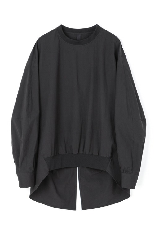 [S/S] Back Slit Woven Pullover [BLACK]