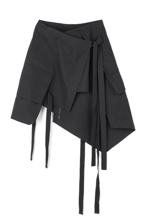 [S/S] Asymmetric Wrap Cargo Skirt [BLACK]