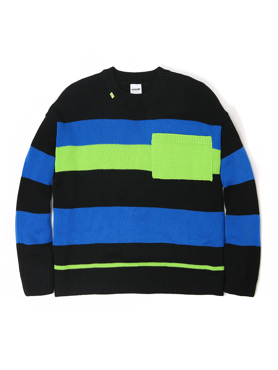 OVERSIZED CROPPED KNIT SWEATER BLACK/BLUE/NEON GREEN(3 COLOR)
