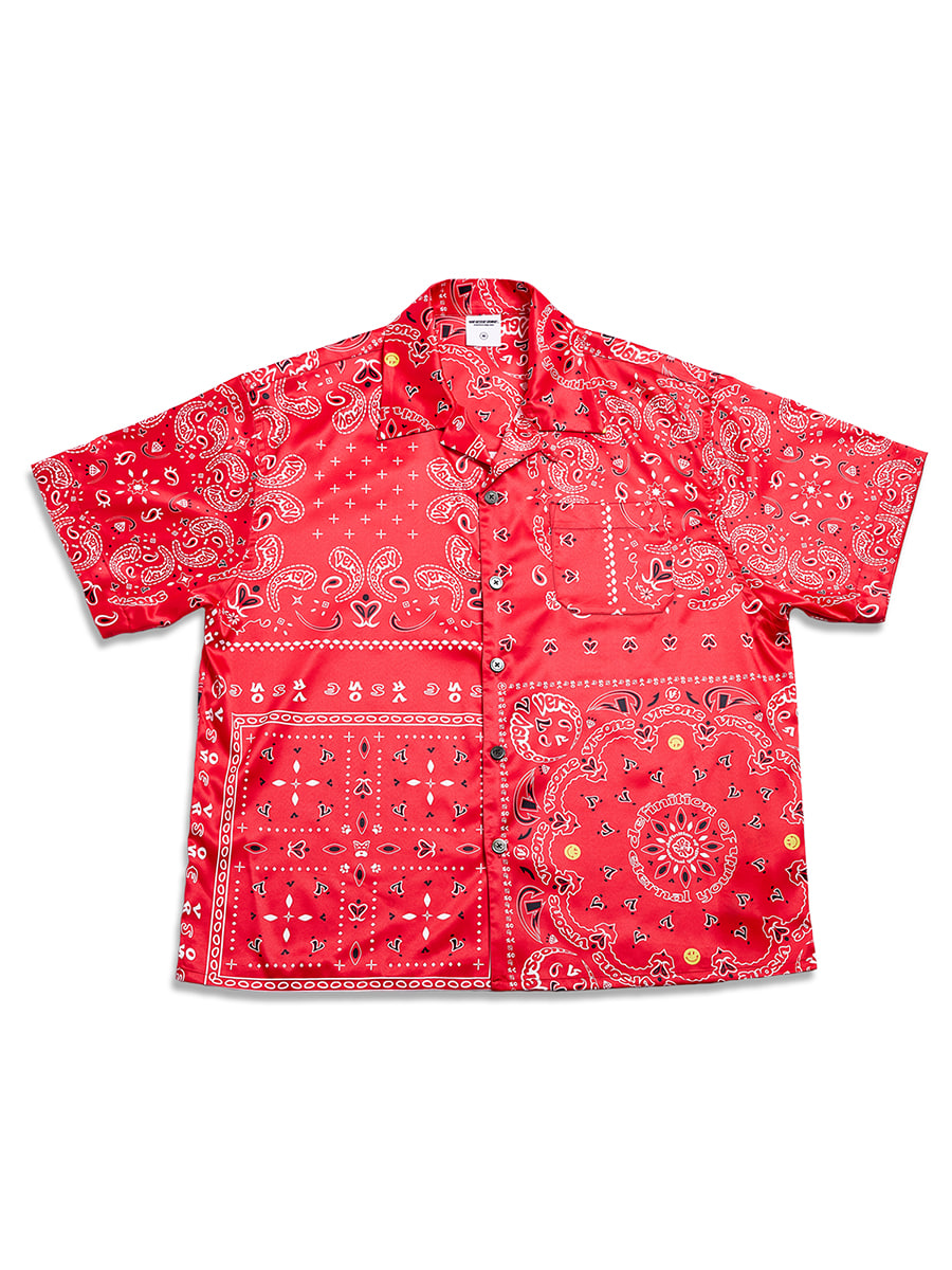 OVER FIT PAISLEY S/S SPANDEX SHIRTS RED