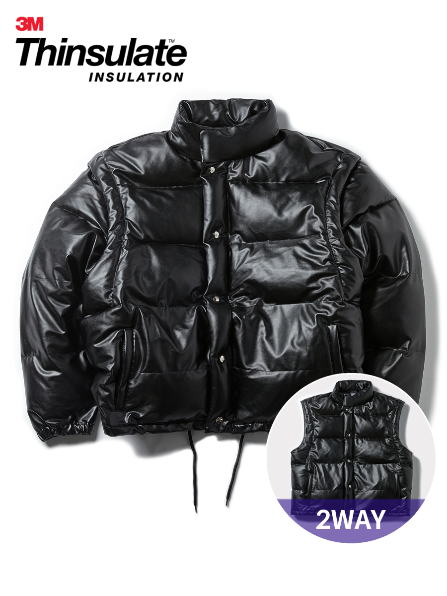 3M thinsulate FAUX LEATHER PUFFER JACKET(2WAY)