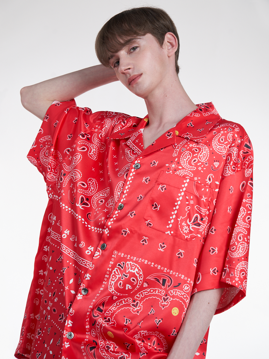 OVER FIT PAISLEY S/S SPANDEX SHIRTS RED
