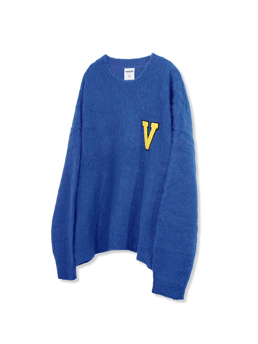 LOGO PATCHED MOHAIR CROPPED KNIT ROYAL BLUE(RENEWAL)