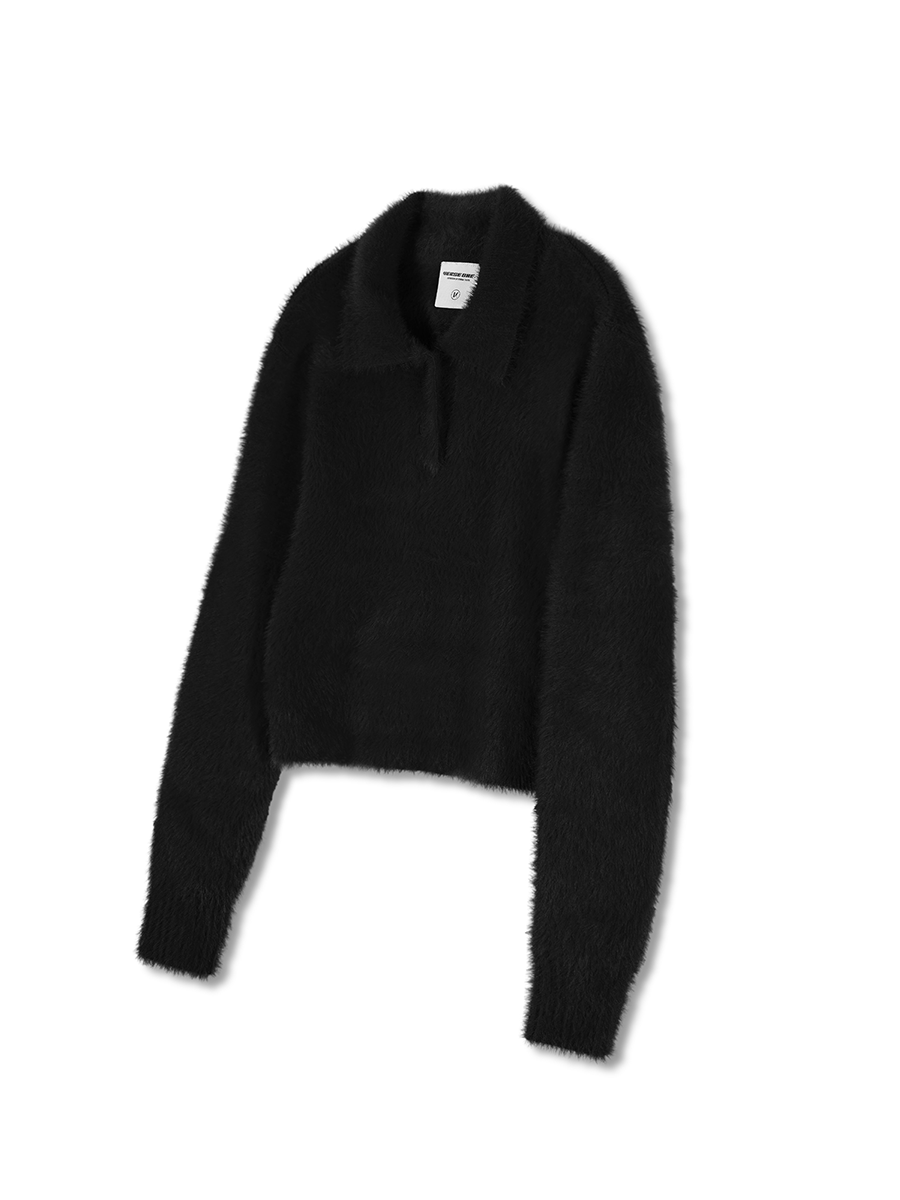 CROPPED COLLAR KNIT SWEATER BLACK(FOR WOMEN)