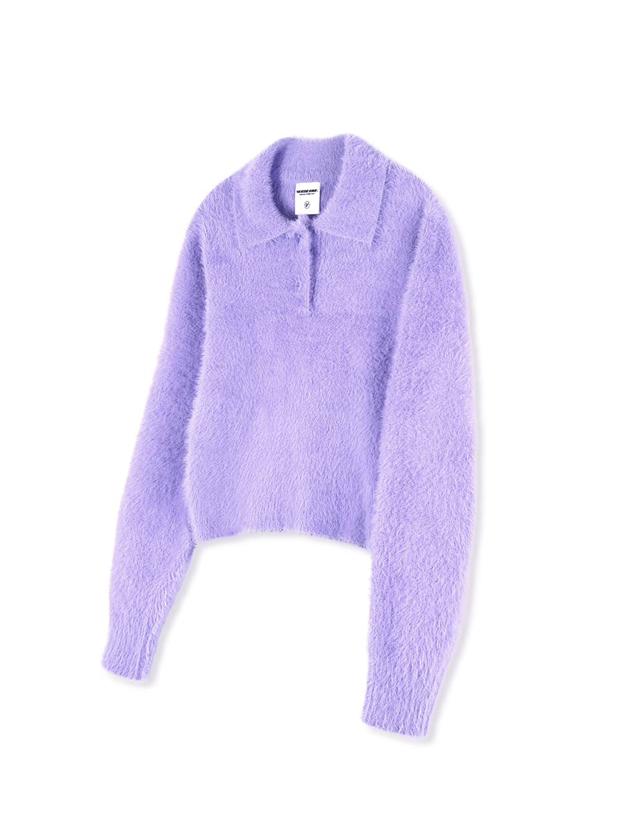 CROPPED COLLAR KNIT SWEATER LAVENDER(FOR WOMEN)