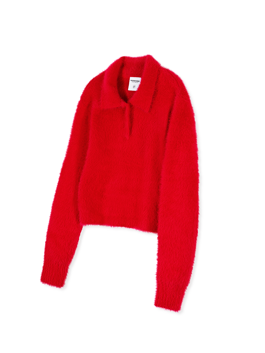 CROPPED COLLAR KNIT SWEATER RED(FOR WOMEN)