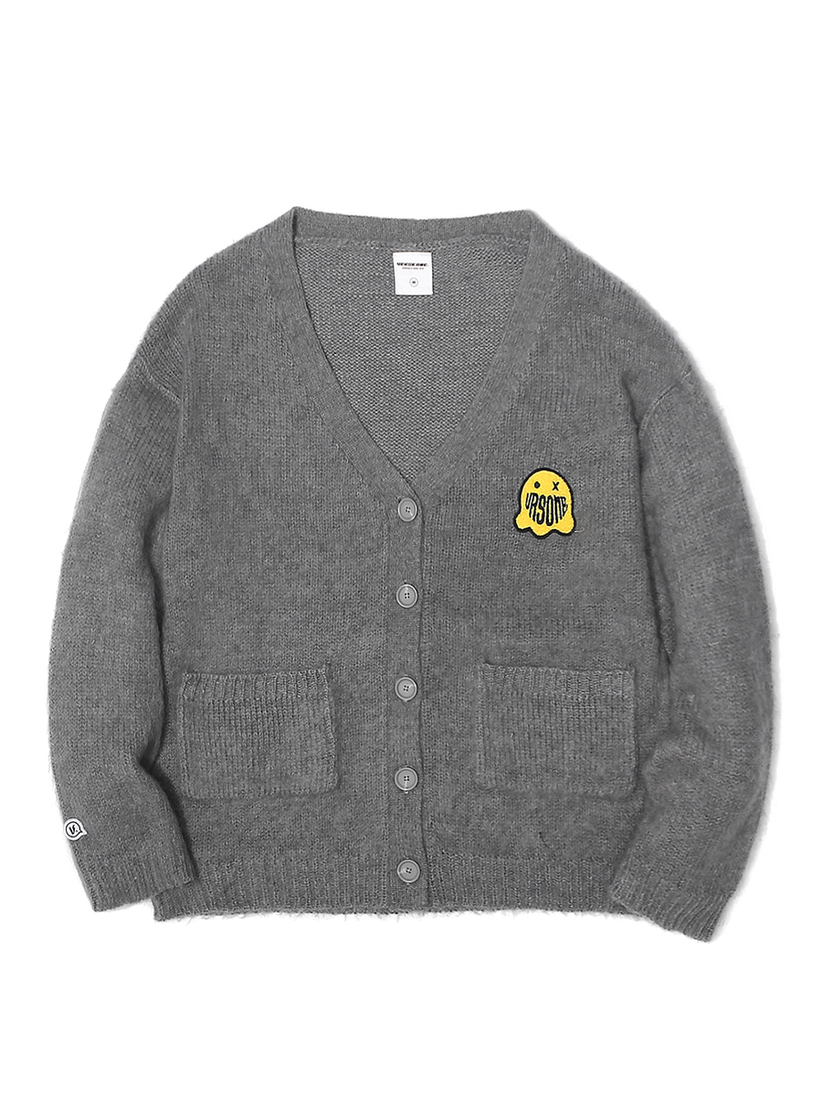 GHOST PATCHED MOHAIR CARDIGAN HEATHER GREY
