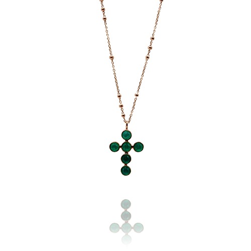 볼체인 트윙클 십자가 N _ 그린오닉스 ( Ball chain twingkle cross necklace ) _ green onyx