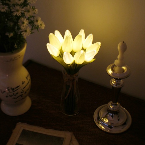 [16차 배송완료 / 17차 배송중] 화이트 튤립 부케 LED 무드등 - white tulip bouquet LED