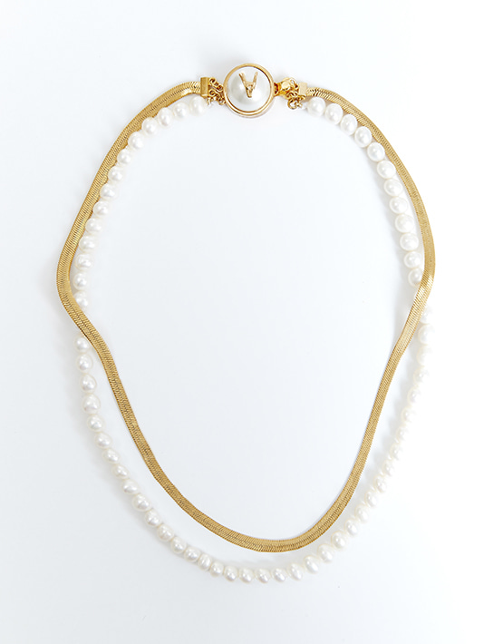 Pearl n Chain Necklace_Gold