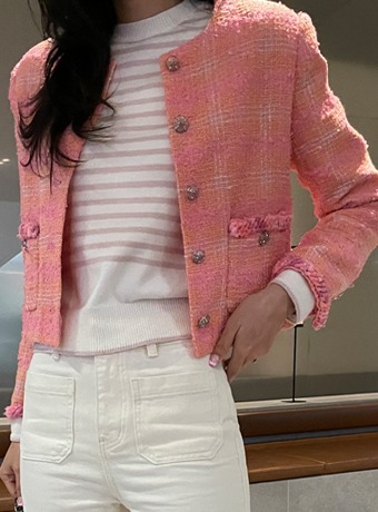 핑크 블렌딩  트위드 자켓