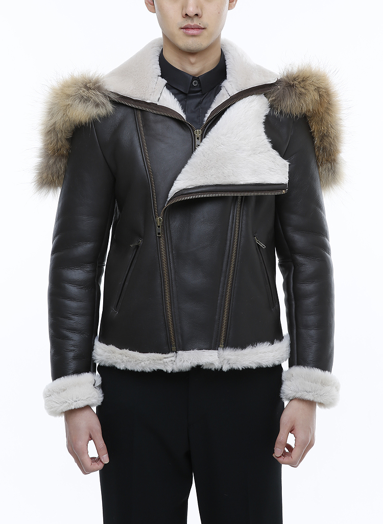 [206 HOMME]2014-15 F/W NEW COLLECTIONMUSTANG RACOON-FUR HOODED BIKERMAN + WOMAN(MS-005)
