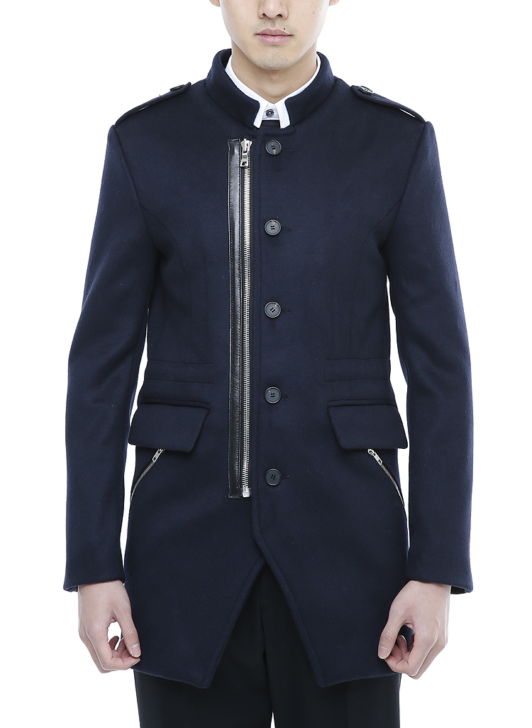 [206 HOMME]NAVY LEATHER ZIPPER WOOL CT(WOOL 100% + LEATHER 100%)(CT-016)