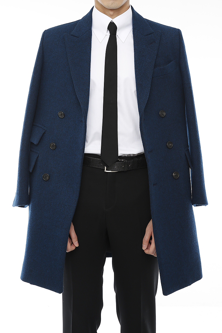 [206 HOMME BY JLDCLASSIC]HAND-MADE™ DOUBLE BLUE CASHMERE WOOL 3-BUTTON 2-POCKET COAT(CASHMERE 20% + WOOL 80%)MAN + WOMAN