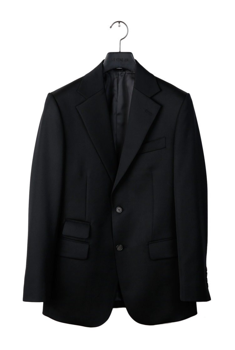 SUIT-SET™ HAND-MADE™ NOTCHED-LAPEL DEEP BLACK TWO-POCKET TAILORED(ITALY SUPER 150&#039;S LUXURY WOOL®)(JK-004)