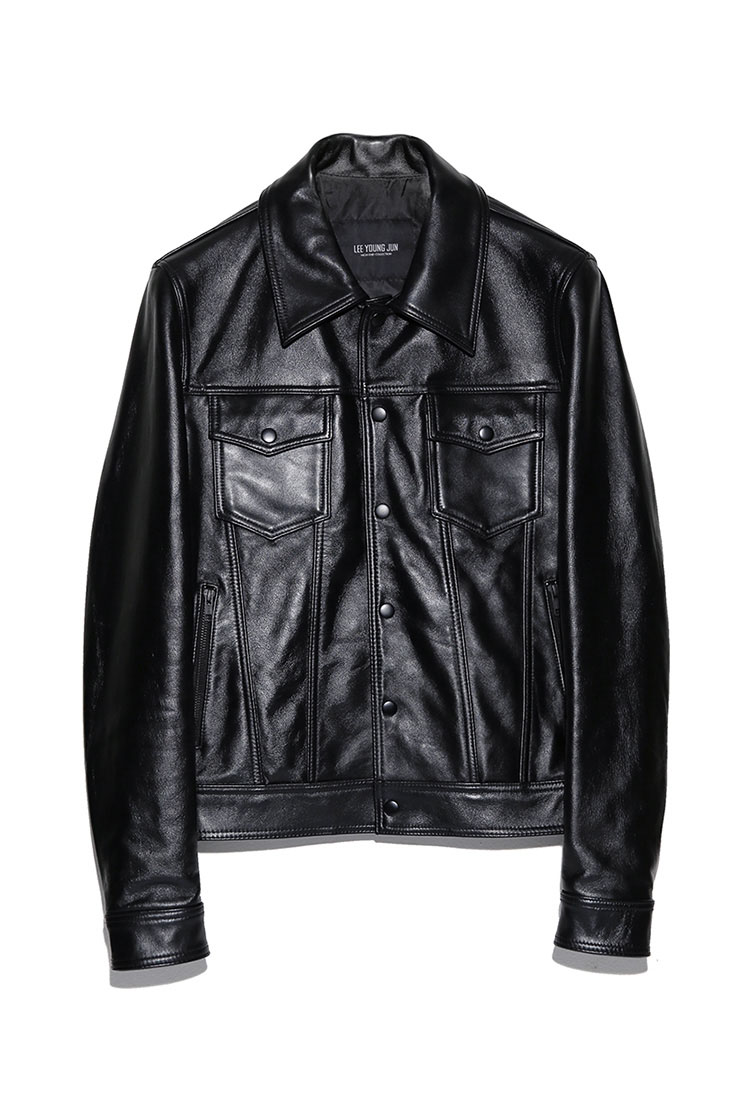 [206 LEATHER]2015-16 F/W NEW COLLECTIONBLACK ZIPPER MODERN LEATHER JACKETMAN + WOMAN 