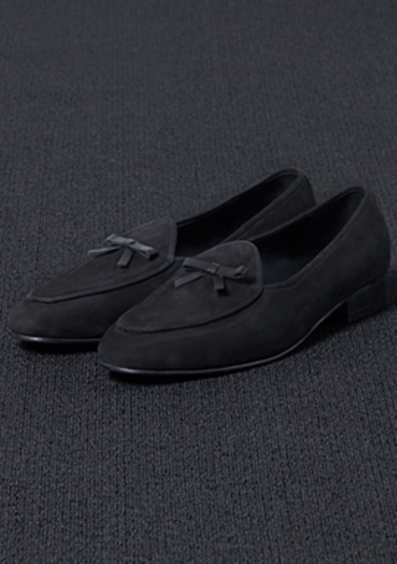 [206 HOMME]2020 S/S NEW COLLECTIONBLACK SUEDE RIBBON DECORATION LOAFERS(SUEDE 100%)(남성용 + 여성용)(SS-066)