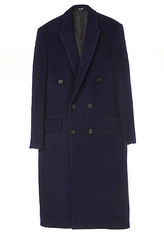 [206 HOMME BY JLDCLASSIC]MINIMAL COLLAR NAVY DOUBLE LONG COAT(CT-249)