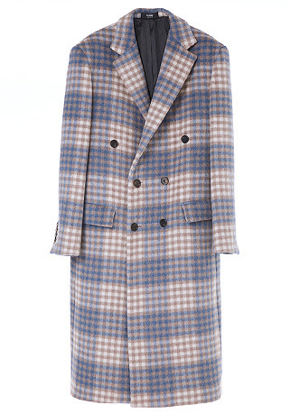 [206 HOMME]2019-20 F/W NEW COLLECTIONGRADATION CHECK BLUE DOUBLE LONG COAT(CT-235)