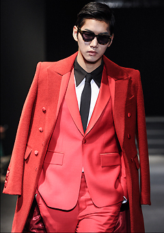 [206 HOMME]SEOUL COLLECTION&quot;HYBRID&quot;RED SHAWL-COLLAR TUXIDO JACKET