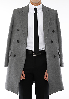 [206 HOMME]2014-15 F/W NEW COLLECTIONHAND-MADE™ PERFECT-FIT® DOUBLE GRAY CASHMERE WOOL COAT(CASHMERE 20% + WOOL 80%)MAN + WOMAN(CT-119)