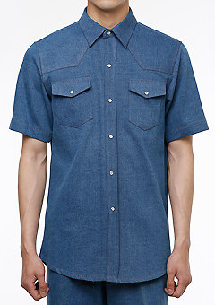 [206 HOMME]WESTERN BLUE SNAP SHIRTS