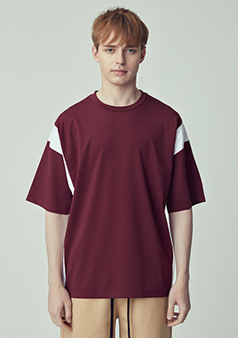 [206 HOMME]2019 S/S  NEW  COLLECTIONOVER-FIT™ BLOCK-EDGE BURGUNDY T(UNISEX)(18SSTH-036BY)▶{선주문자 10명만 5월넷째주 예약배송}◀